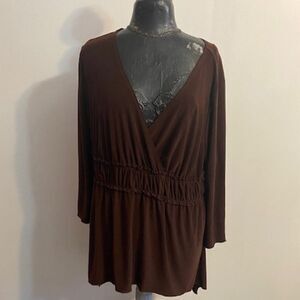 Sere Nade Vintage Brown Wrap front elastic wide waist band tunic, size 2X